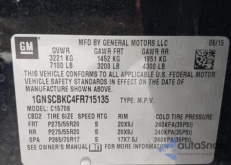 2015 Chevrolet Tahoe Lt from USA, damaged, VIN 1GNSCBKC4FR715135
